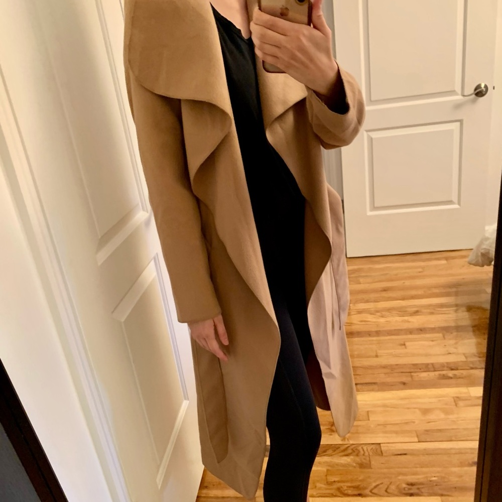 Missguided Camel Waterfall Belted Trench Coat